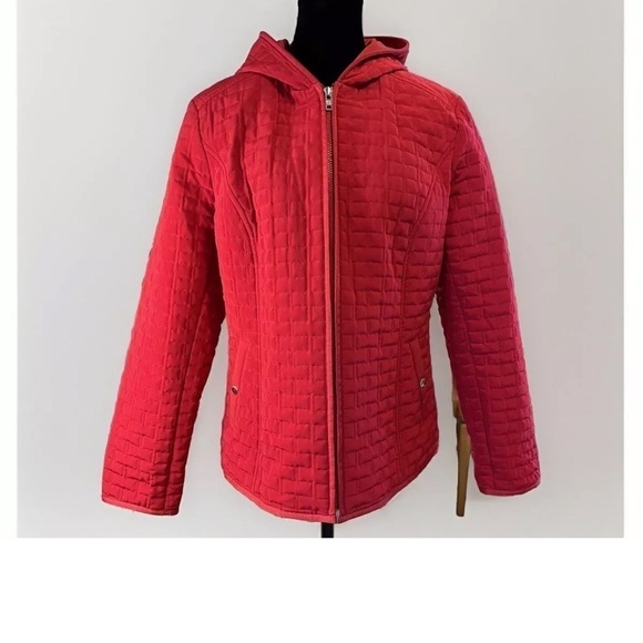 Esprit Jacket Sz L Red Womens Quilted Hooded With Pockets Fall Winter Preppy EUC - Picture 2 of 9